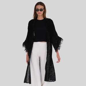 Muche et Muchette Norah Flocked Dots Velvet Kimono Black Feathers
